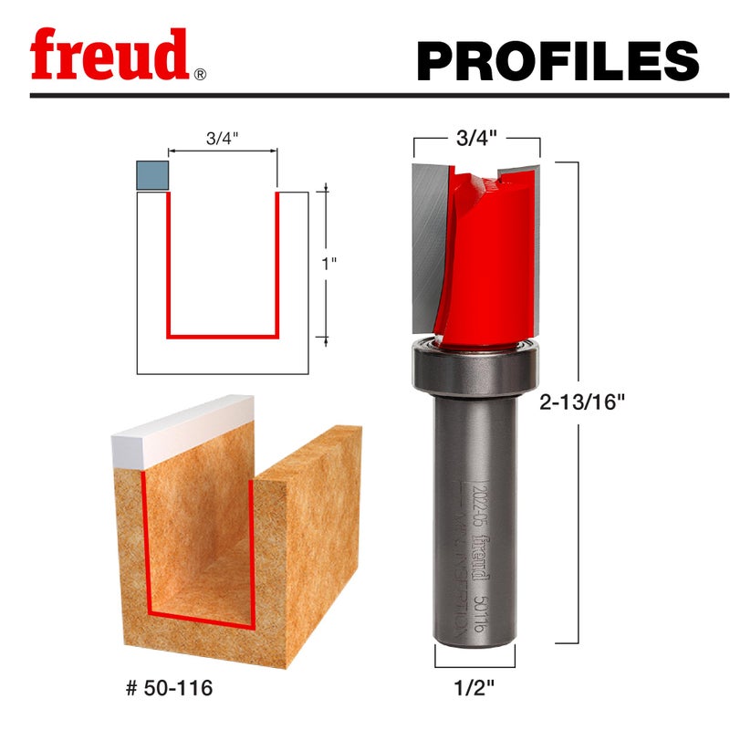 Freud 50-116: Top Bearing Flush Trim Bit, Red, 3/4" (Dia.) - Image 2